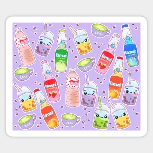 Kawaii Drinks on Pastel Purple Sticker